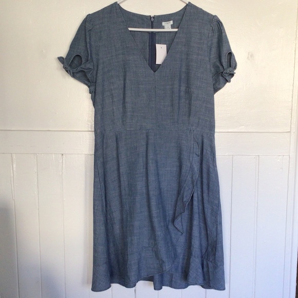 J. Crew Chambray Faux Wrap Dress, 12 - Picture 1 of 8